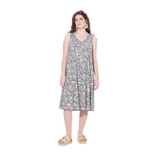 Ulla Popken abito midi dal taglio smanicato in jersey di cotone biologico con nuvole e scollo a v blu notte scuro 46+ 840632130-46+