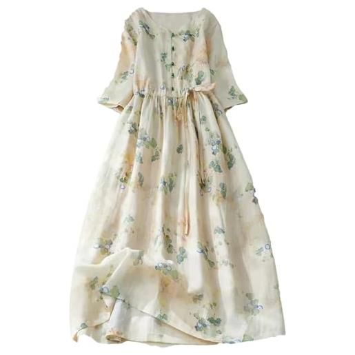 Dvbfufv abito da donna in misto cotone floreale estivo vintage elegante abito da spiaggia da donna con coulisse abito bohémien, albicocca, m