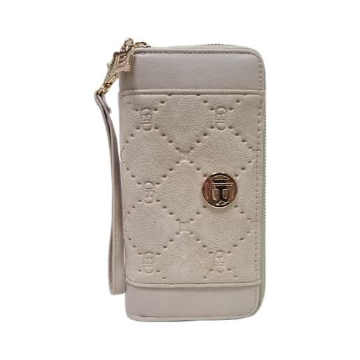 Laura Biagiotti portafoglio donna in pelle sintetica alcantara, linea ostar, accessori oro, dimensioni in cm: altezza 10, larghezza 19, spessore 4. Art. Lb26s-507-002 (naturale)