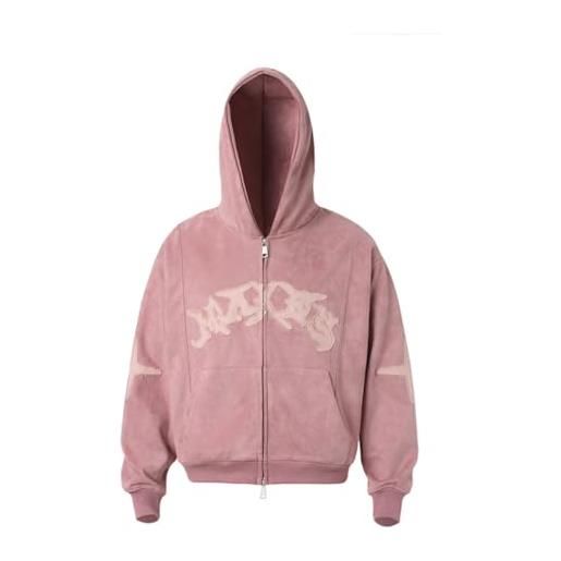 Sybnwnwm y2k felpa con cappuccio con zip e stampa grafica con lettere e orecchie, rosa, xl