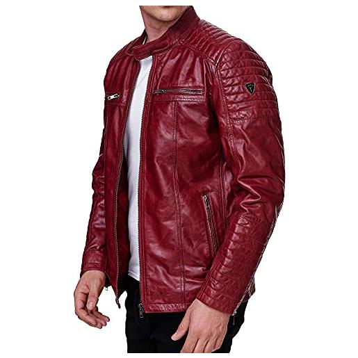 Tazzio giacca da uomo in vera pelle, da motociclista, per le mezze stagioni 19709, rosso vivo, s