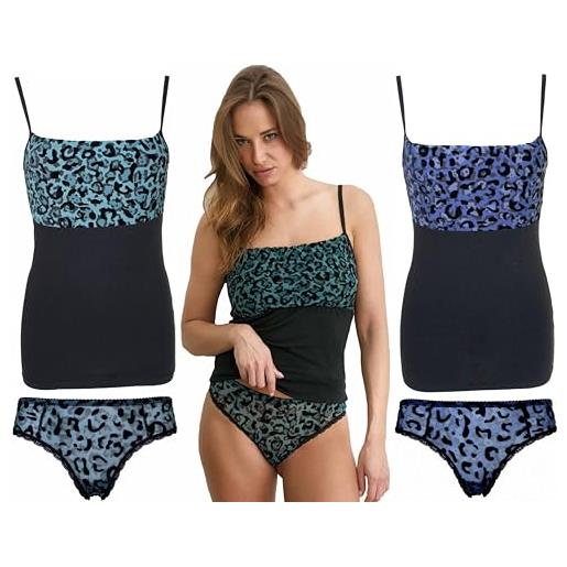 JADEA coordinato intimo donna completo canotta top spalla stretta e slip elasticizzato 4668 (blu, s)