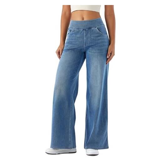Generico pantaloni in lino donna elastici in vita tinta unita harem pantalone palazzo eleganti dritta sport fitness jogging lavoro, adatto per l'uso quotidiano (light blue, l)