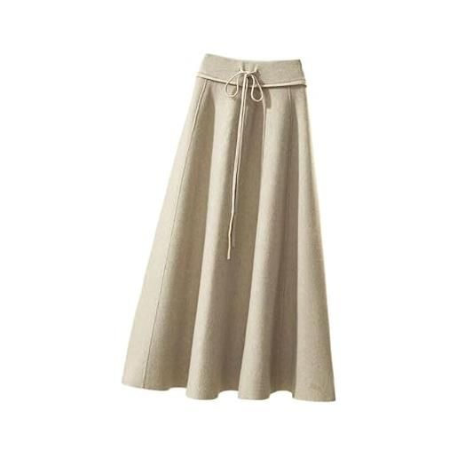 OFFSUM donna vita alta gonna lunga - gonna a vita alta autunno inverno stile coreano lunghezza media con coulisse lunghezza al ginocchio taglia grande abbigliamento largo bianco s