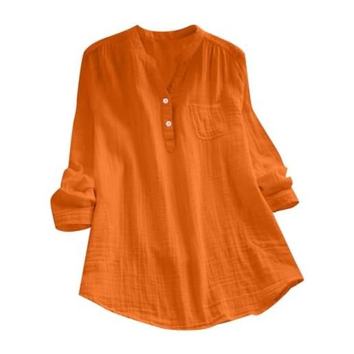 Generisch maglia da donna con nodi, maniche lunghe, bottoni, scollo a v, largo, multicolore, camicia da donna, colore: arancione. , xxl