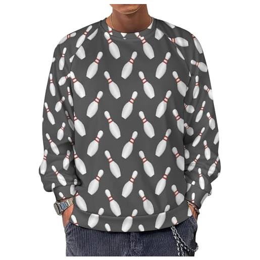 VOSERY felpa girocollo da uomo, spille da bowling, pullover a maniche lunghe, alla moda, abbigliamento casual da uomo, nero, s