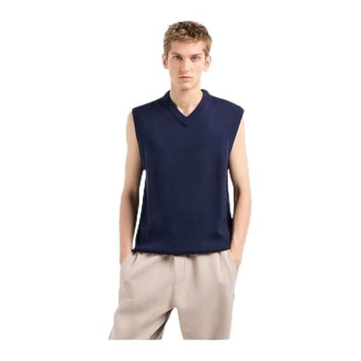 Armani Exchange felpa da uomo wool mix con scollo a v, blu navy, xl
