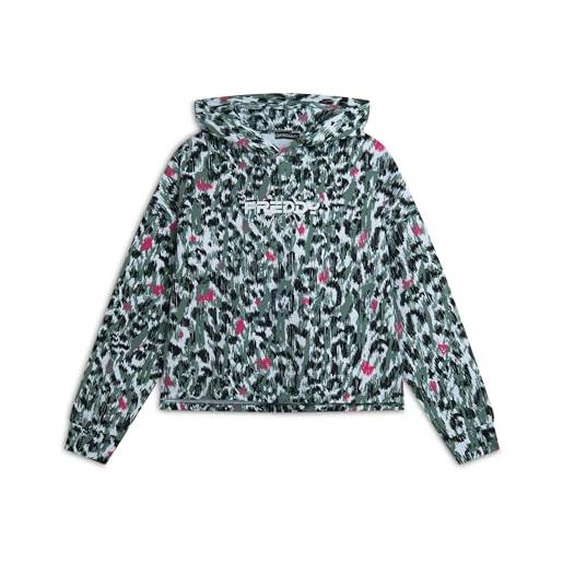 FREDDY - felpa donna con cappuccio corta in vita a fantasia maculata, donna, multicolor, medium