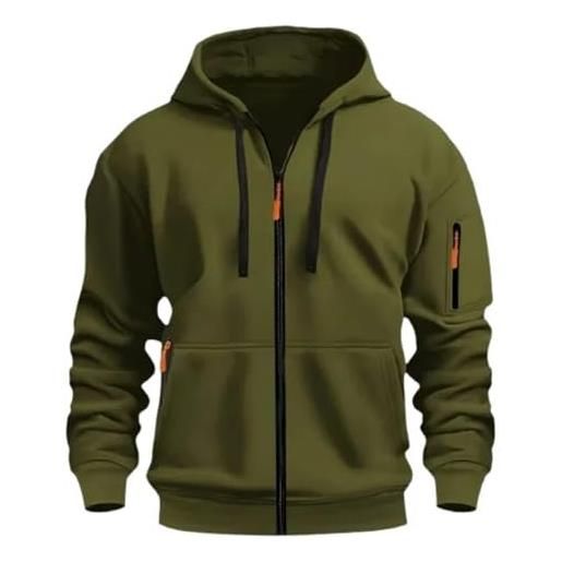 MakingDa felpa con cappuccio da uomo con zip e tasca a maniche lunghe, con risvolto, in pile, vestibilità aderente, casual, con cappuccio, verde scuro, m, verde scuro, m