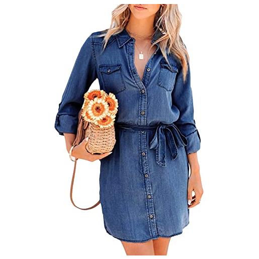 shownicer vestiti jeans donna estivi vestiti camicia donna maniche corte estate blu casual vestito scoll a v camicia vestito denim vestiti vestito da spiaggia g blu m