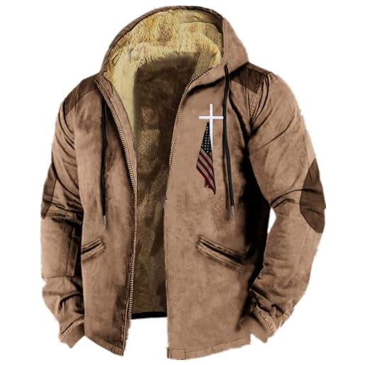 Silver Basic giacca con cappuccio velvet thick da uomo in pile con cerniera invernale winter plus velvet thick pullover america hoodie calda da uomo 5xl, khaki-1