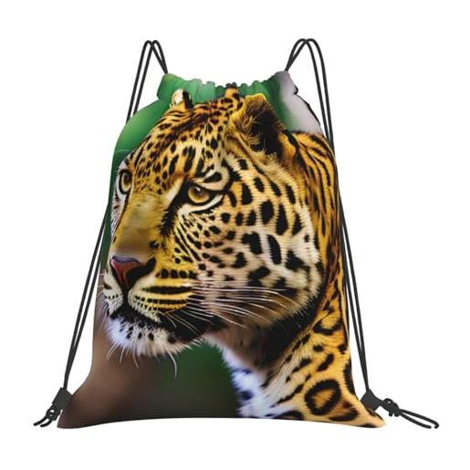 Generic borsa con cordoncinozaino con cordone per vita quotidiana vacanze yoga 36x42cm moda regolabile borsa palestra yellow leopard print
