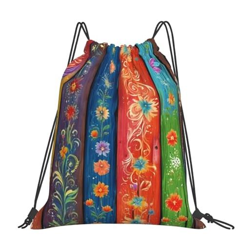 Generic borsa con coulissesacca con cordoncino per donna vita quotidiana campeggio 36x42cm regolabile pieghevole borsa palestra colorful wood board