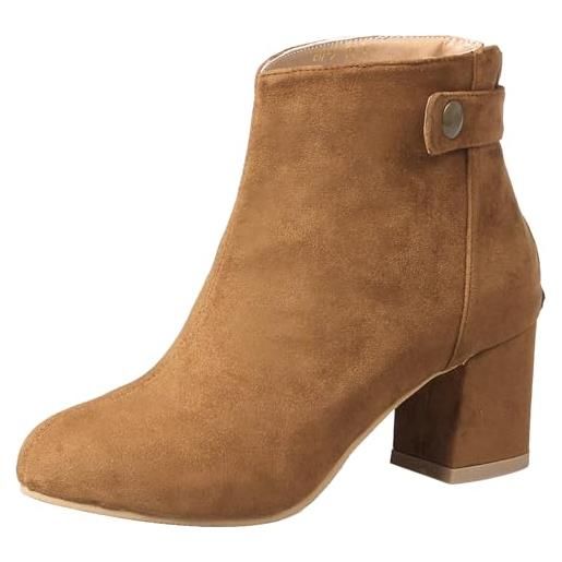 LarDorLin inverno chelsea stivaletti da donna con tacco largo formal ufficio lavoro warm polacchine zip moda suede chunky vernice marrone numero 40 eu (41 cn)