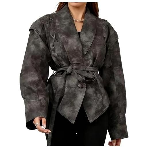Generic giacca in pelle corta da donna, giacca oversize vintage in similpelle, elegante con cintura