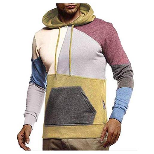 kewing felpa con cappuccio colorblock da uomo con tasca a canguro