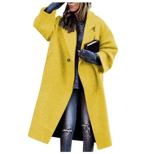 shownicer trench donna cappotto in lana a maniche lunghe giacca lunga con bottoni risvolto cappotto curvy giacca blazer cardigan con tasche autunno e inverno outwear a giallo xxl