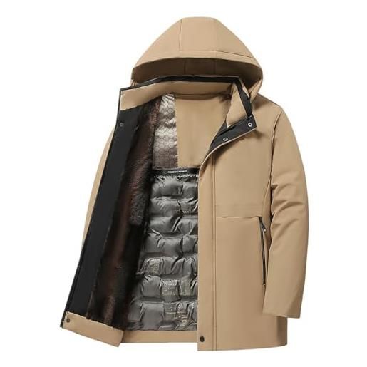 Generisch giacca invernale da uomo, casual, comoda giacca invernale con calda fodera in pile rimovibile, per la stagione fredda, cappotto isolante termico antivento, o kaki, xxxxxl