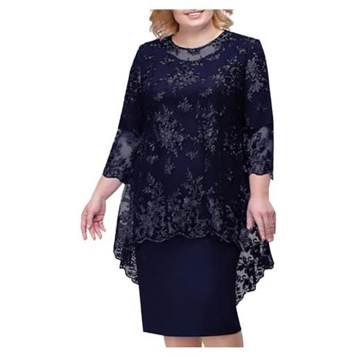 Generic abiti da donna elegante pizzo ricamo abito da sera mezza manica donna abiti casual, marina militare, 5xl