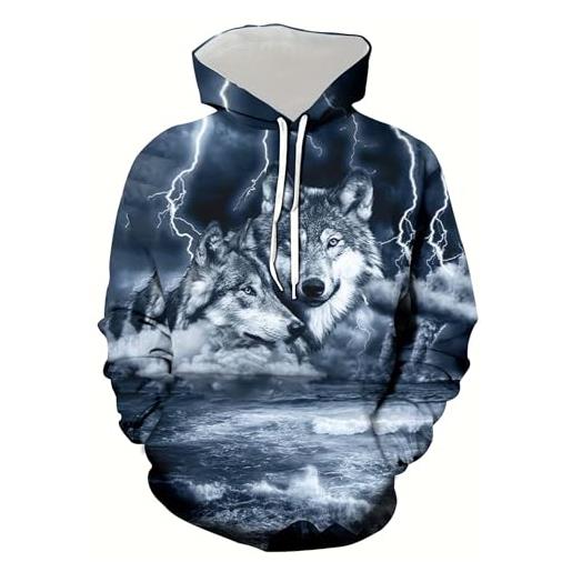 Generic felpa con cappuccio casual da uomo con stampa grafica lupo infuocato in poliestere tessuto a maglia 3d maglioni sportivi animali, wolf6, xl