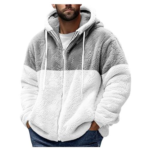 Rrongwn felpa con cappuccio da uomo in pelliccia di orsacchiotto, in peluche, con cappuccio, casual, con cappuccio, a maniche lunghe, 2024, grigio. , l