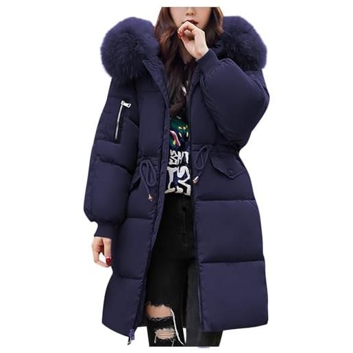 Generic piumini lunghi donna abrigos para invierno mujer women s down winter mid lenght down puffer coats ladies lightweight with hood plus size slim trench coat piumino donna invernale elegante navy xl
