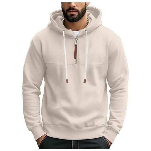 ANUFER uomo quarto di cerniera micropile incappucciato felpa manica lunga pullover maglie sn0708324 beige 3xl