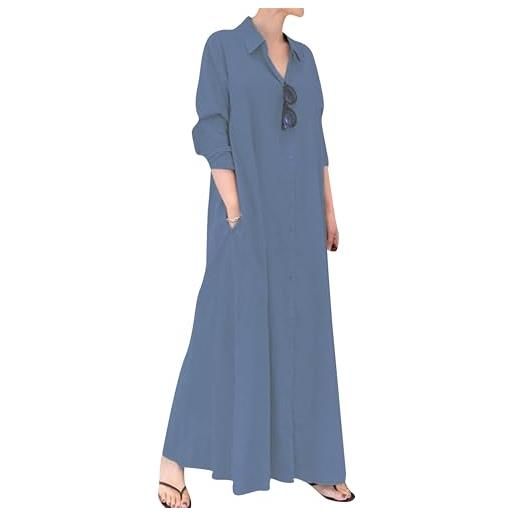EFOFEI abito estivo ampio taglie forti da donna outfit da lavoro vacanza abito camicia abbottonato blu scuro 4xl