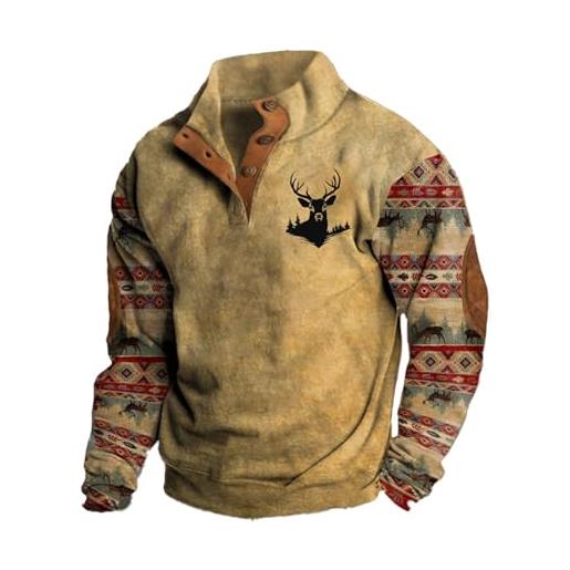 Generisch felpa con cappuccio uomo con stampa digitale 3d e fibbia verticale maglione uomo, cachi, s