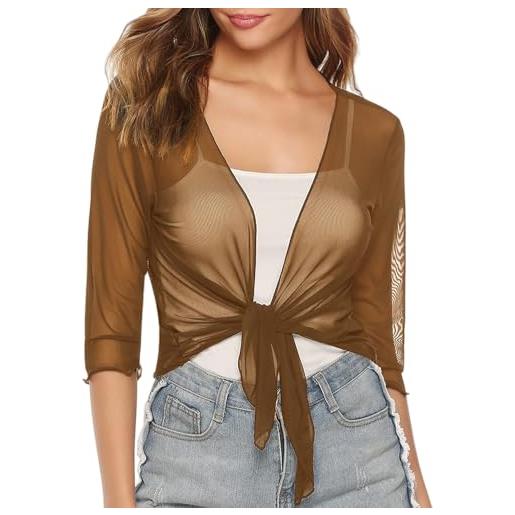 KGPBETJY scialle donna elegante, coprispalle da donna bolero giacca manica a 3/4 arricciato annodato estivo aperto davanti cardigan top annodato elegante copricostume da spiaggia per abito sera matrimonio mar