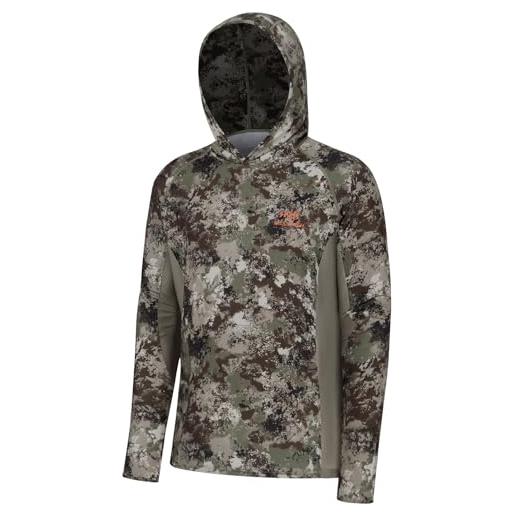 Bassdash uomo upf 50+ leggero caccia camo felpa ad asciugatura rapida prestazioni manica lunga pesca camicia con cappuccio fs30m, camo grunge, small