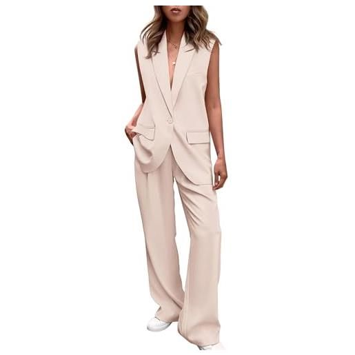 REINNAT unitduct gilet senza maniche e pantalone a zampa larga per donna, set blazer business-casual, albicocca, m
