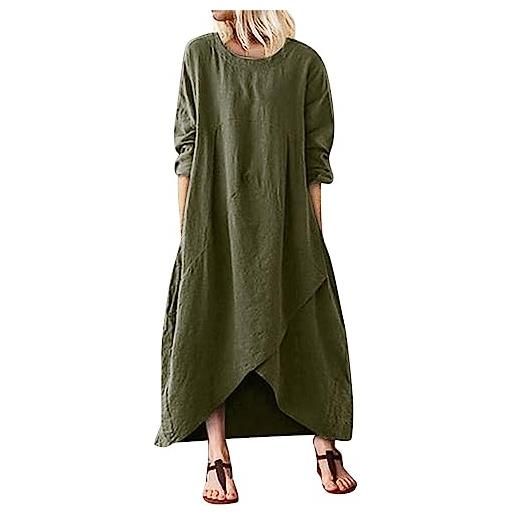 Generic vestiti estivi donna eleganti abito primaverile abito lungo da donna casual a maniche lunghe con scollo a v e orlo irregolare taglie forti vestito lungo estivo abiti estivi (green xxxxl)