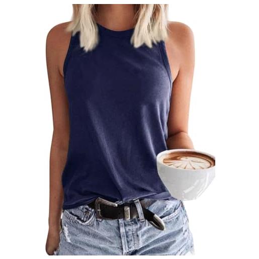 VEUNCOS canotta da donna senza maniche, con scollo rotondo, basic largo, vestibilità comoda, a tunica, blu scuro, m