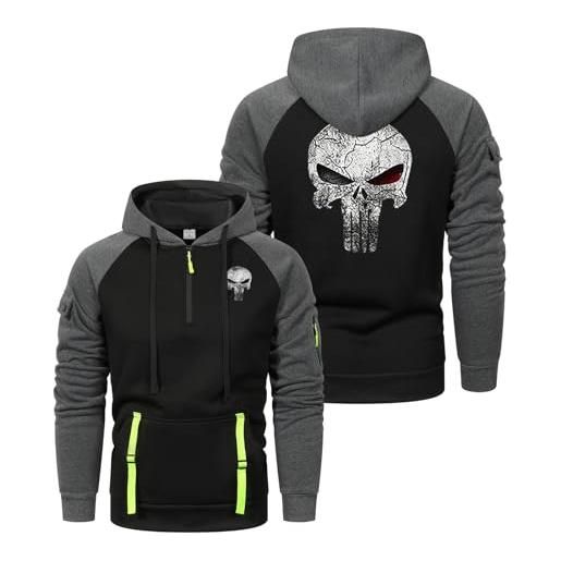 DHUAOPCK felpa con cappuccio con cerniera uomo per pun. Ish-er, design classico adatto a ogni occasione, design casual per uscite con amici e momenti di relax, leggera(black, l)