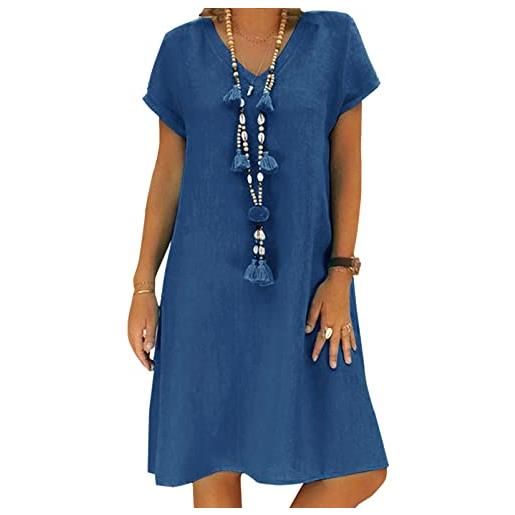 Tincini vestito da donna abiti estivi in lino casual v neck midi dress manica corta a-line dress sundress tunica senza accessori