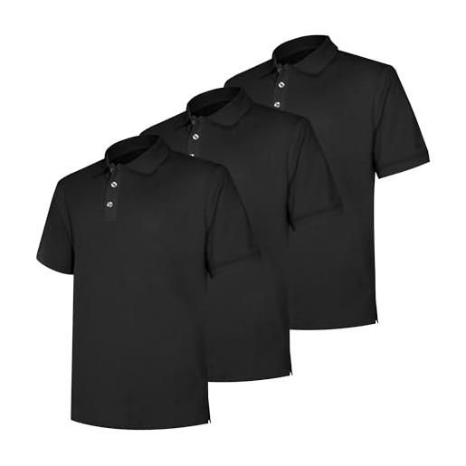 LiKing polo uomo manica lunga cotone con colletto bottoni sportive base polo golf, uomo maglietta polo maniche corte, confezione da 3 pezzi, fit regular, manica corta, tinta unita nero l