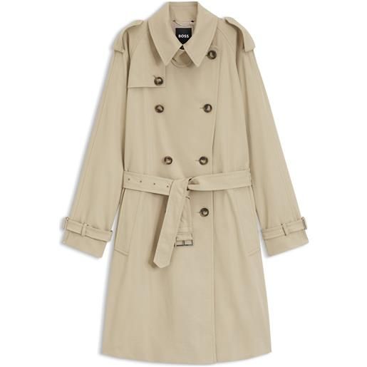 BOSS trench idrorepellente con cintura con fibbia, beige