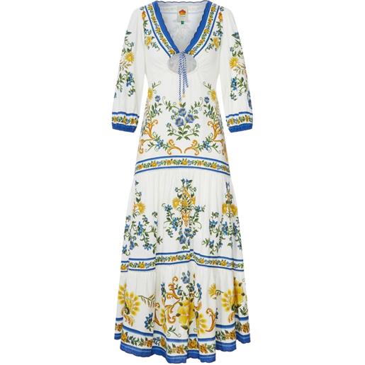 FARM Rio abito emily midi a fiori con cut-out - bianco
