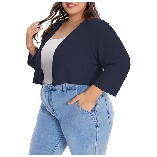 florynova cardigan da donna a mezza manica aperto sul davanti, blu navy, xxl