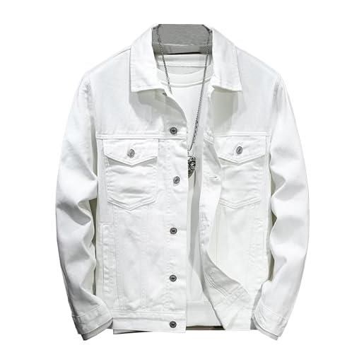 Generic giacca da uomo in denim di cotone classico vintage con risvolto primaverile moda street casual plus giacca da moto, bianco, 3xl