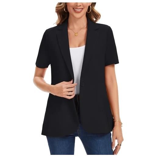 Kyzoeyou blazer da donna a maniche corte, leggero, con risvolti a tacca e un bottone, giacche formali da lavoro casual da lavoro cappotto, n-navy, m