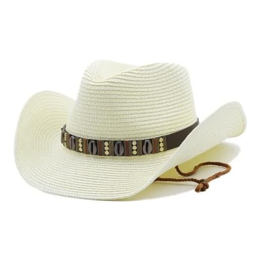 CHENWEIHAI cappello di paglia sole cappello da sole da paglia classico da donna per donne eleganti cappello da spiaggia a tesa larga cappello panama (56-58cm/bianco latte)