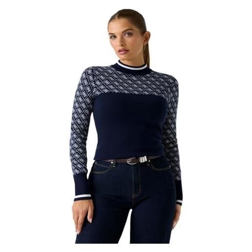 Guess maglione jeans mock neck aubrey fbdi 4g blu e crema, blu, s