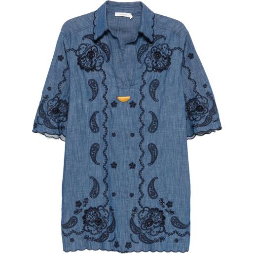 ZIMMERMANN abito corto denim con ricamo - blu