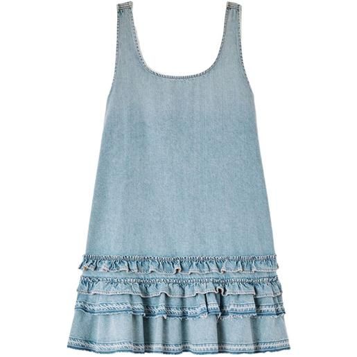 GANNI abito denim con ruches - blu