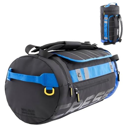 Cressi dal 1946 - walrus pool duffle backpack - borsa multifunzionale convertibile in pochi secondi tra la modalità zaino e borsone a mano, ideale per piscina uomo e donna, nero/blu 35 l