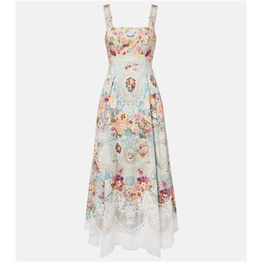 Camilla abito midi in cotone con stampa e pizzo