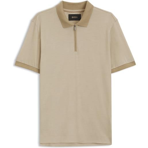 BOSS polo regular fit in mohair con chiusura con zip, beige chiaro