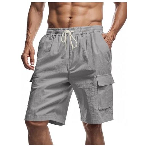Volemo shorts cargo uomo in lino, bermuda estive casual con tasche e vita elasticizzata